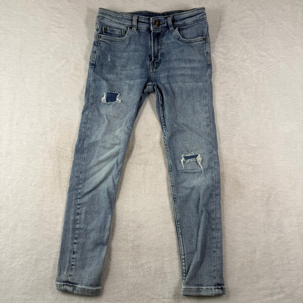 Zara Size 8 Super Elastic Premium Distressed‎ Skinny Jeans Light Wash Blue